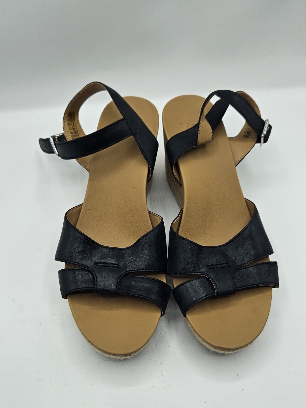 UGG Black Leather Wedge Sandals with Tan Footbed